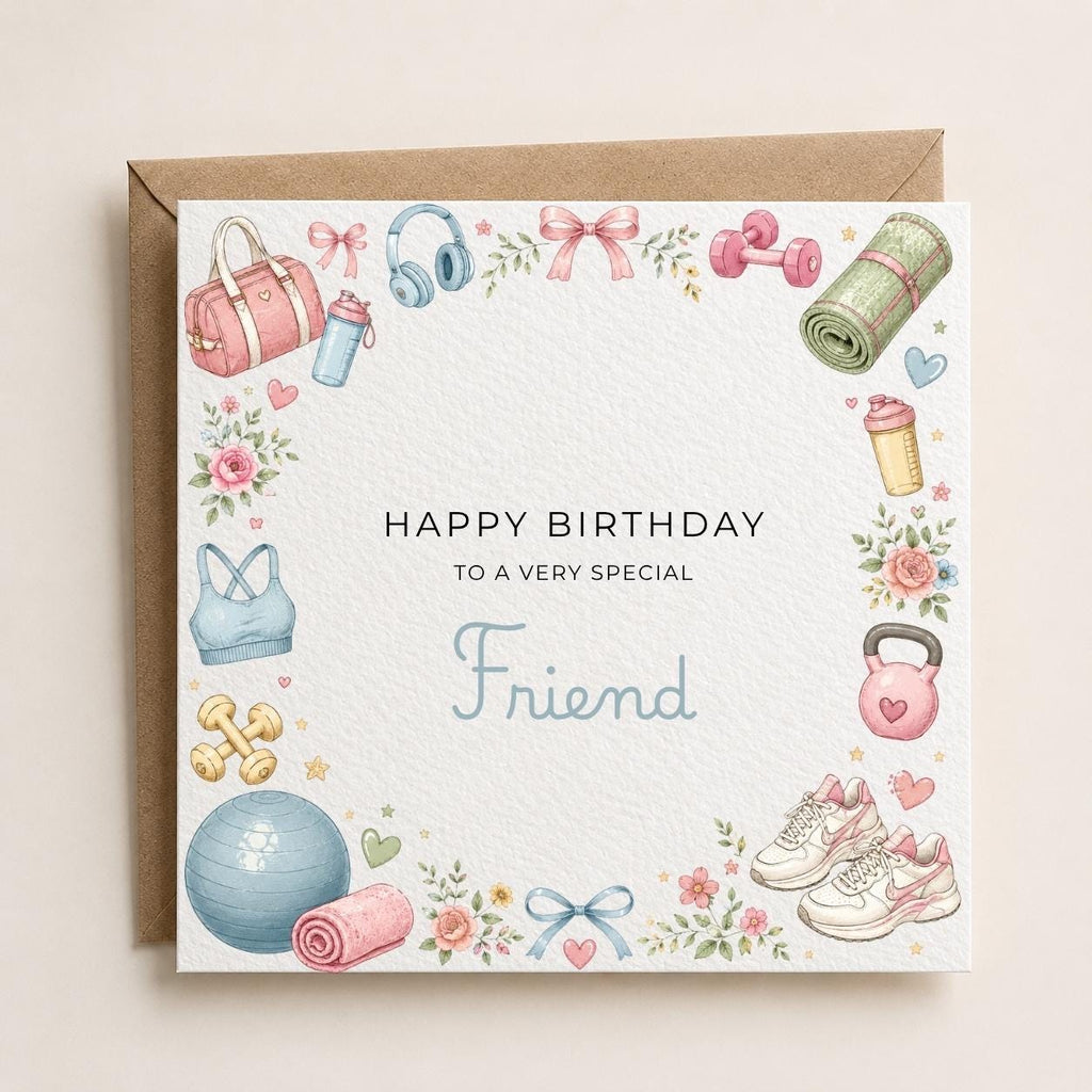 Personalised Gym Theme Birthday Card for Wife, Mum, Grandma, Daughter, Auntie, Sister etc