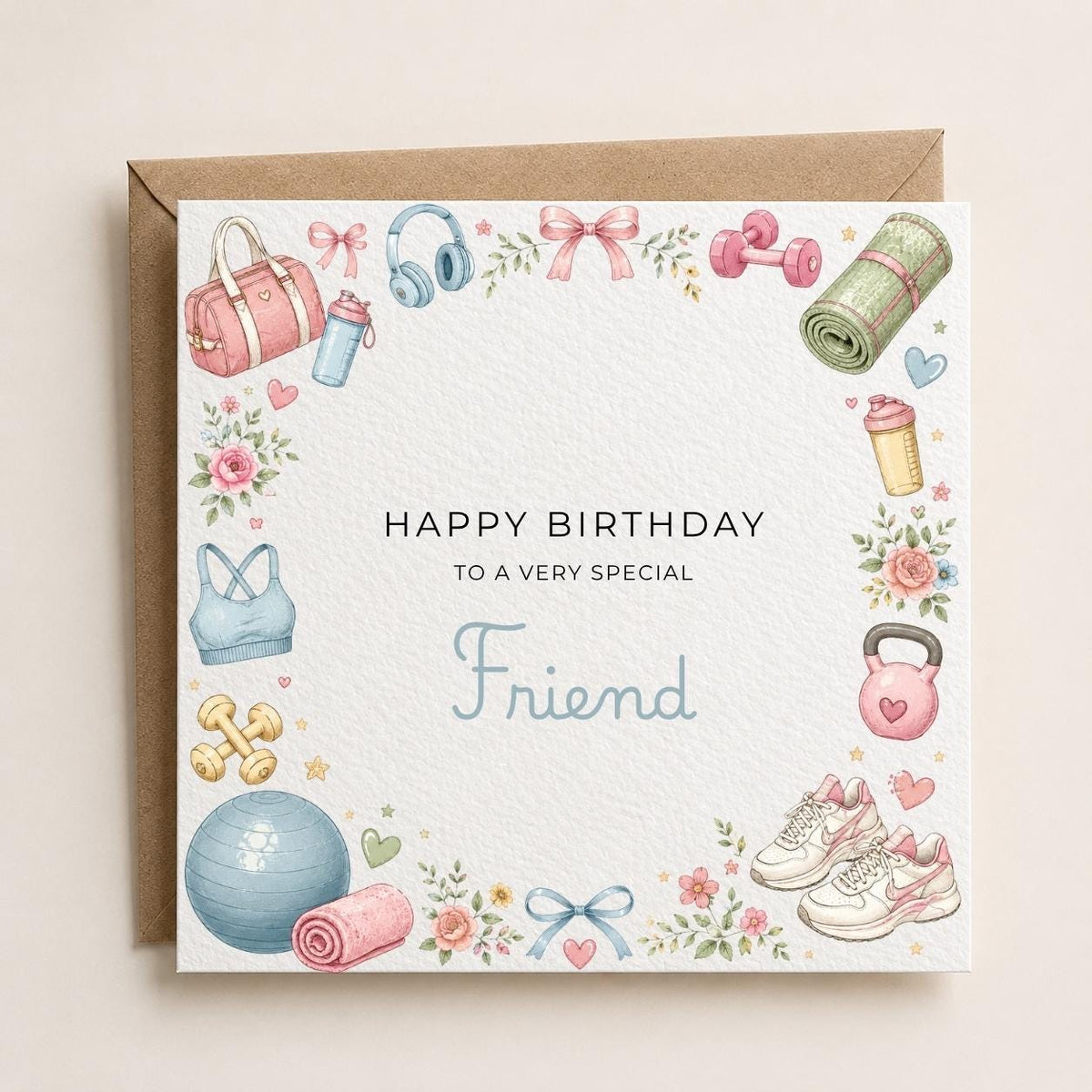 Personalised Gym Theme Birthday Card for Wife, Mum, Grandma, Daughter, Auntie, Sister etc