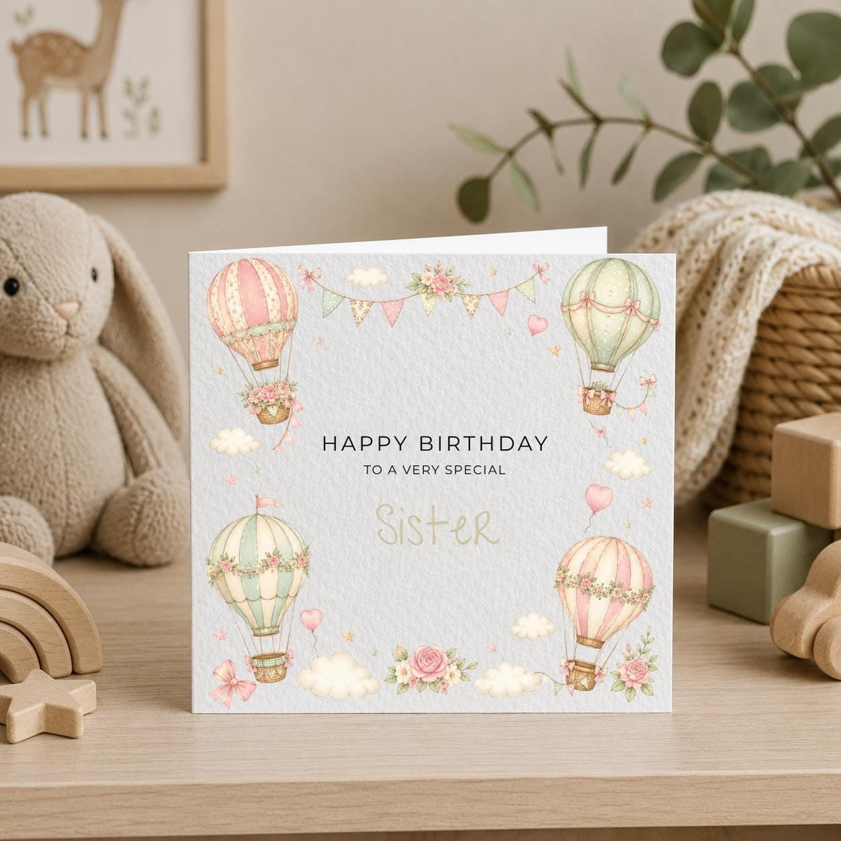 Personalised Hot Air Balloon Theme Birthday Card for Daughter, Granddaughter, Sister etc
