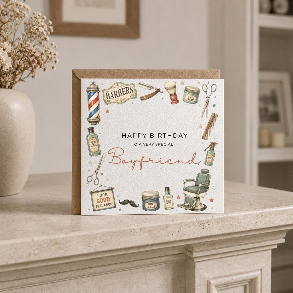 Personalised Barber Theme Birthday Card for Husband, Dad, Grandad, Son,  Uncle, Brother etc