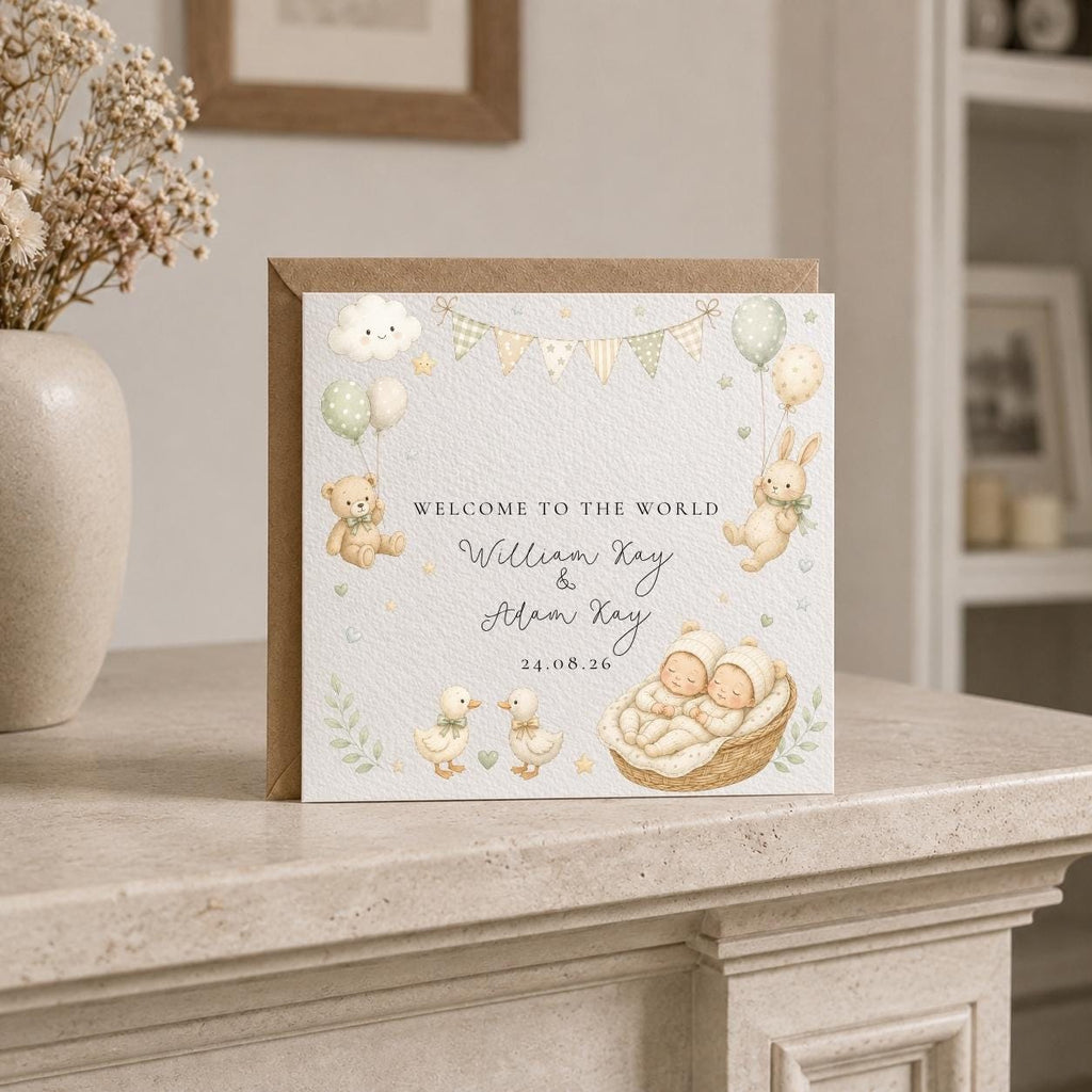 Personalised New Baby Twins Card
