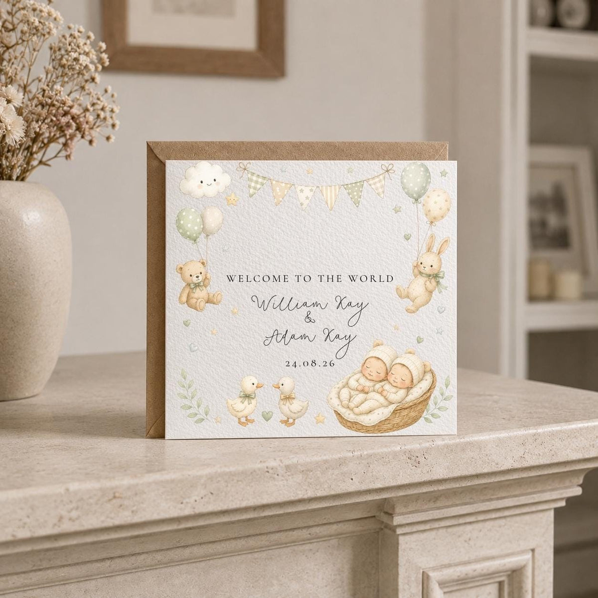Personalised New Baby Twins Card