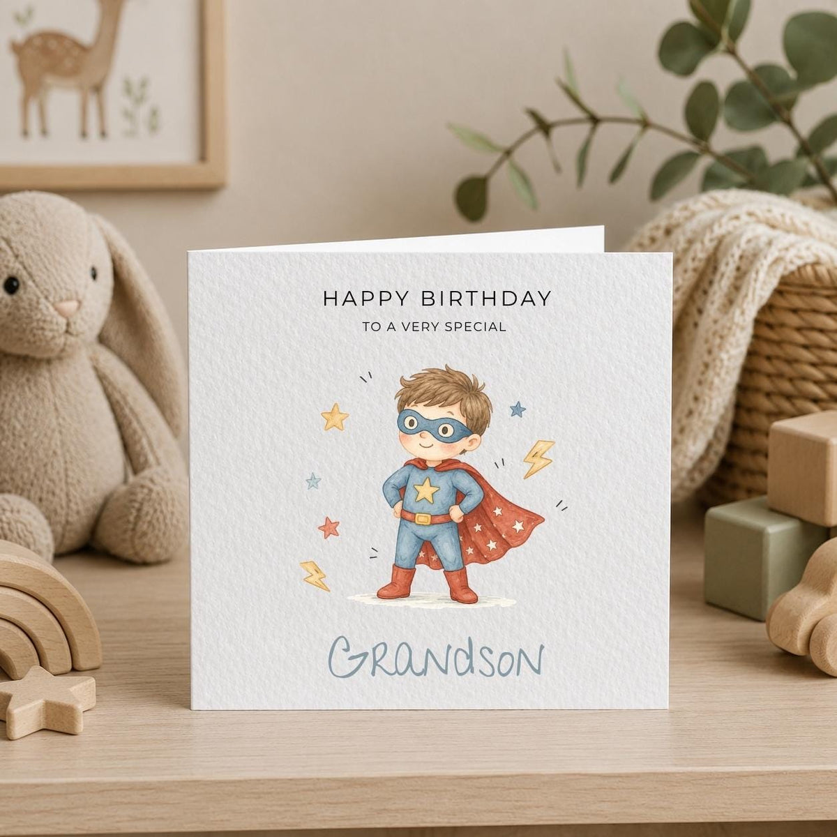 Personalised Superhero Theme Birthday Card for Son, Grandson, Brother etc