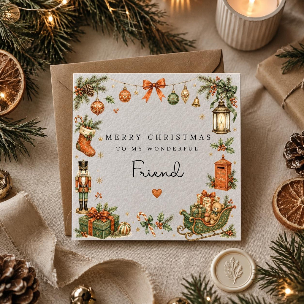 Personalised Christmas Card | Vintage Festive Greeting | Luxury Xmas Keepsake | Completely Customisable | Old-Fashioned Christmas