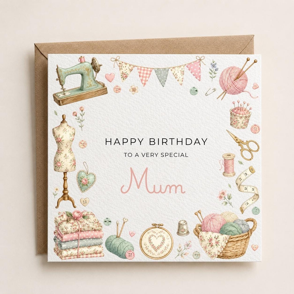Personalised Knitting Theme Birthday Card for Wife, Mum, Grandma, Daughter, Auntie, Sister etc
