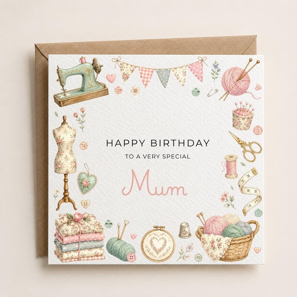Personalised Knitting Theme Birthday Card for Wife, Mum, Grandma, Daughter, Auntie, Sister etc
