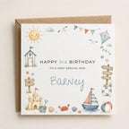 Personalised Seaside Theme Birthday Card for Son, Grandson, Brother etc