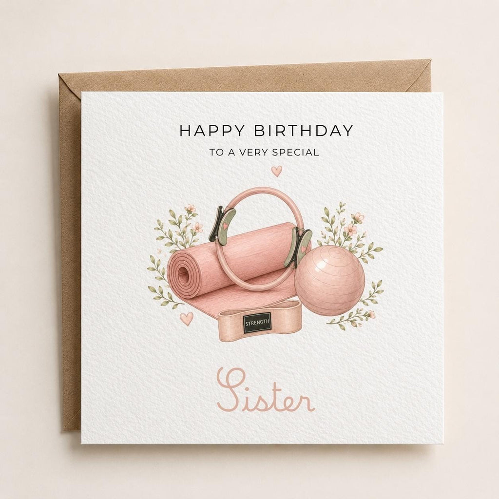 Personalised Pilates Theme Birthday Card for Wife, Mum, Grandma, Daughter, Auntie, Sister etc