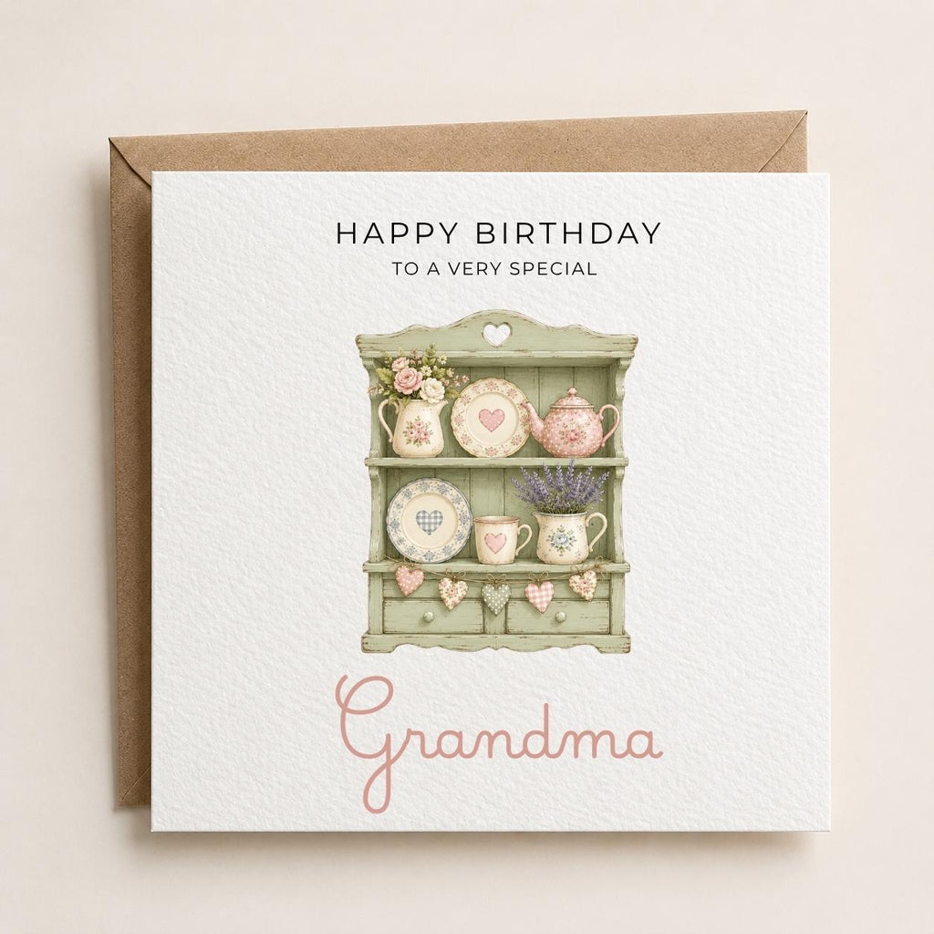 Personalised Welsh Dresser Theme Birthday Card for Wife, Mum, Grandma, Daughter, Auntie, Sister etc