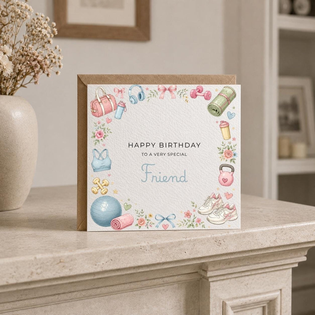 Personalised Gym Theme Birthday Card for Wife, Mum, Grandma, Daughter, Auntie, Sister etc