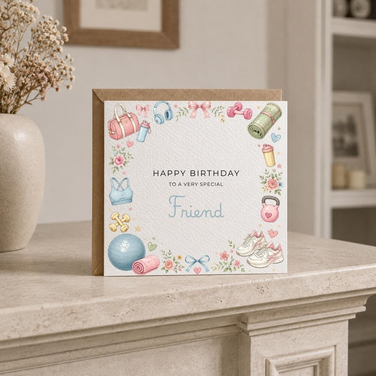 Personalised Gym Theme Birthday Card for Wife, Mum, Grandma, Daughter, Auntie, Sister etc