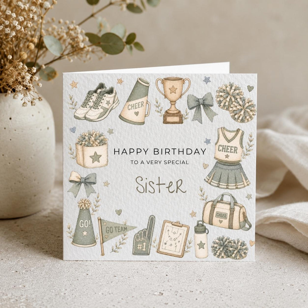 Personalised Cheerleading Theme Birthday Card for Daughter, Granddaughter, Sister etc