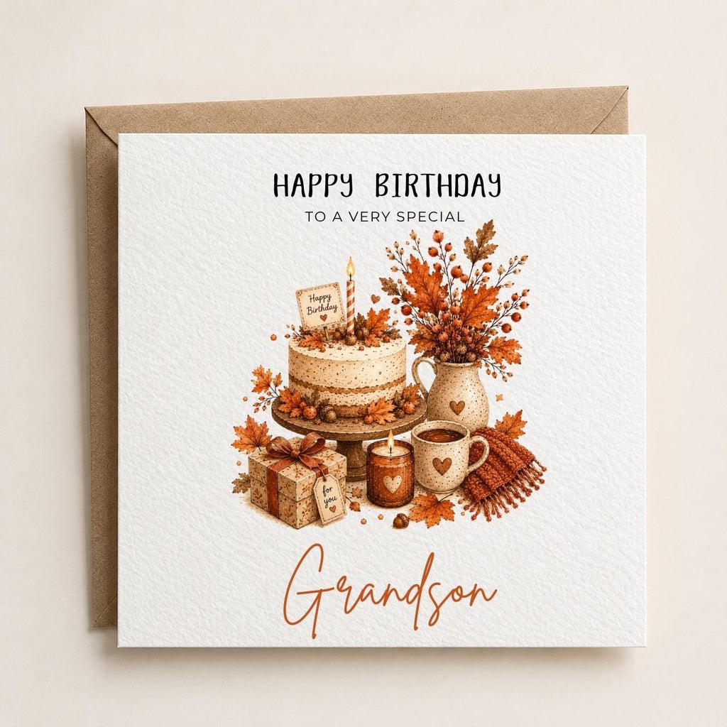Personalised Autumn Theme Birthday Card for Daughter, Son, Sister, Brother, Friend etc