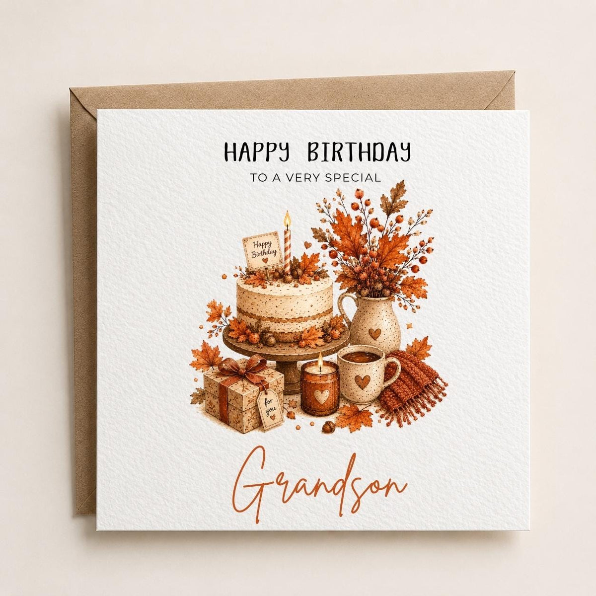 Personalised Autumn Theme Birthday Card for Daughter, Son, Sister, Brother, Friend etc