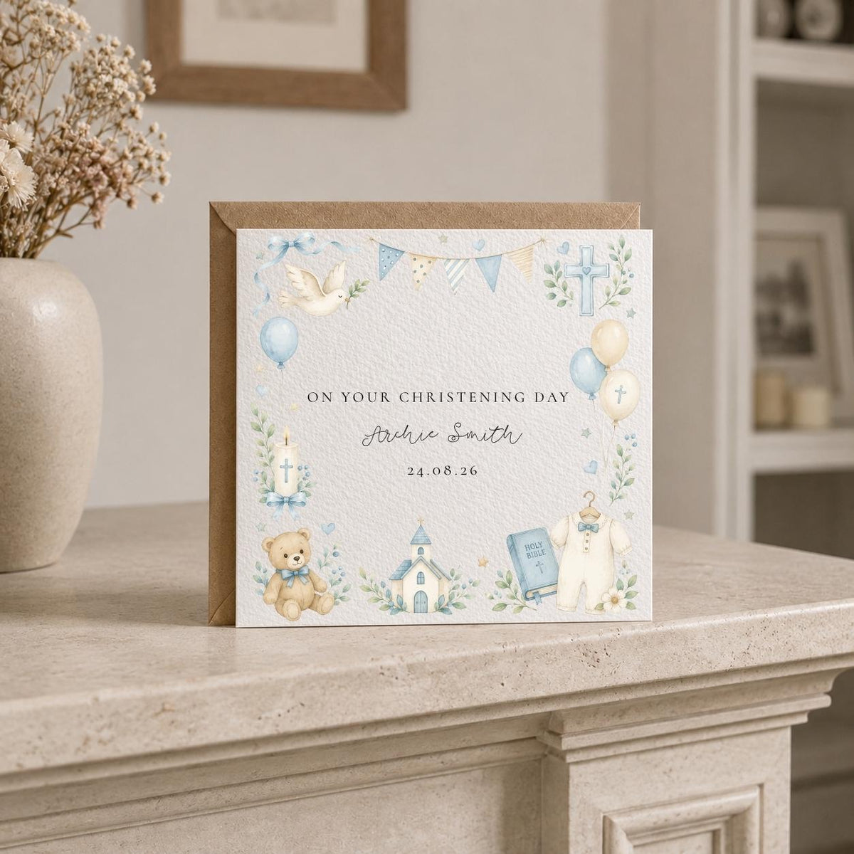 Personalised Christening / Baptism Baby Boy Card