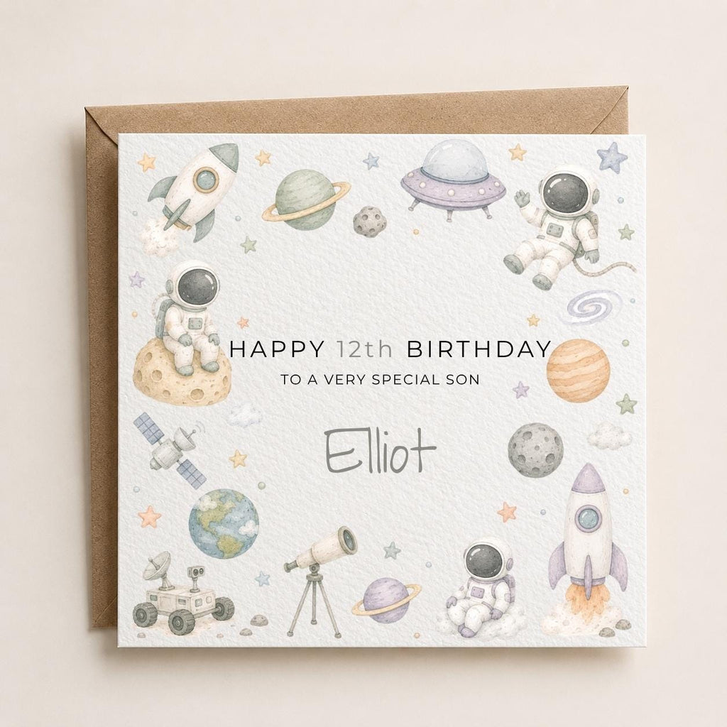 Personalised Space Theme Birthday Card for Son, Grandson, Brother etc