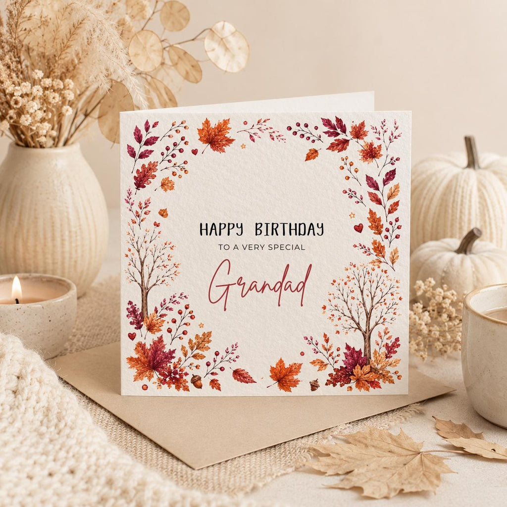 Personalised Autumn Theme Birthday Card for Son, Daughter, Sister, Brother, Friend etc