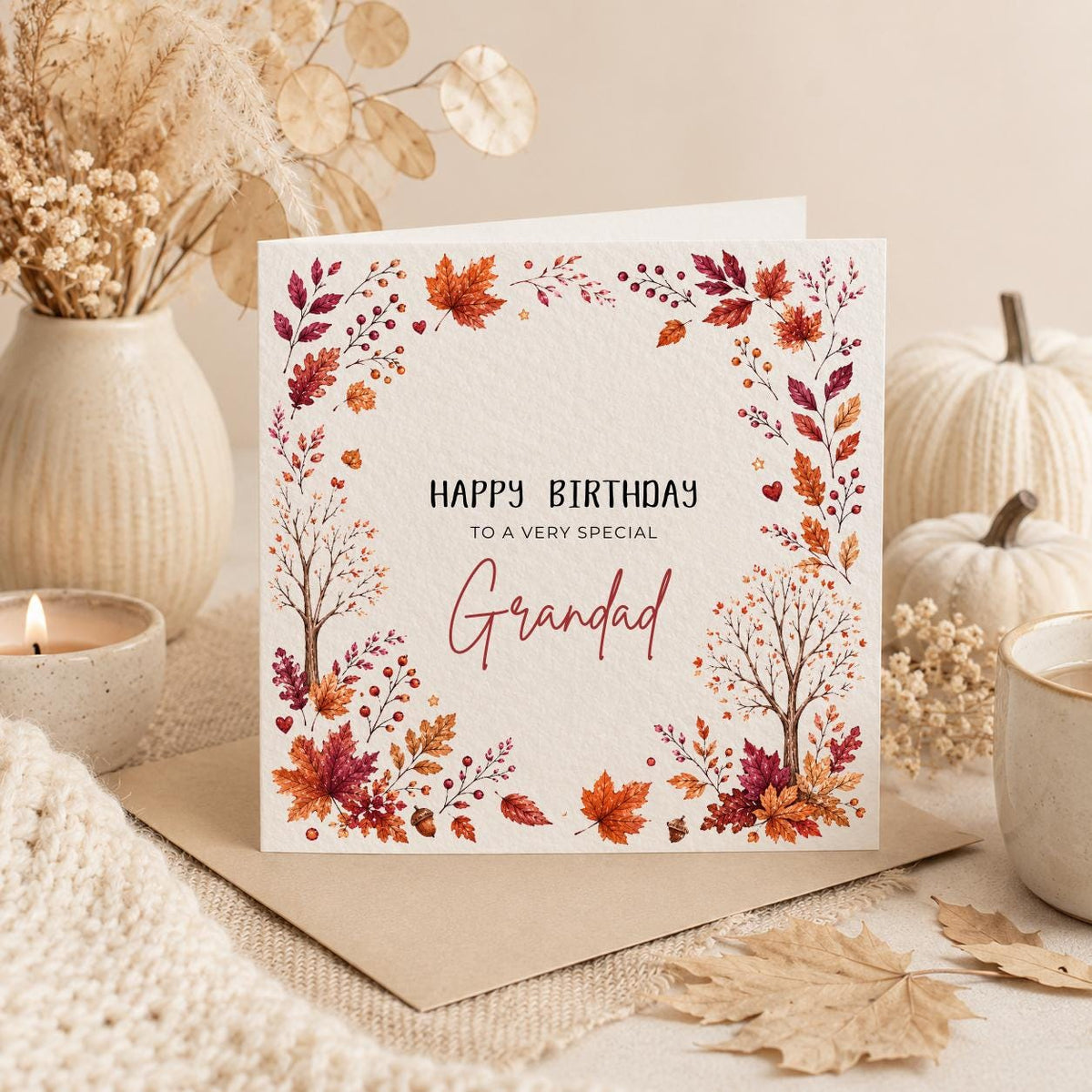 Personalised Autumn Theme Birthday Card for Son, Daughter, Sister, Brother, Friend etc