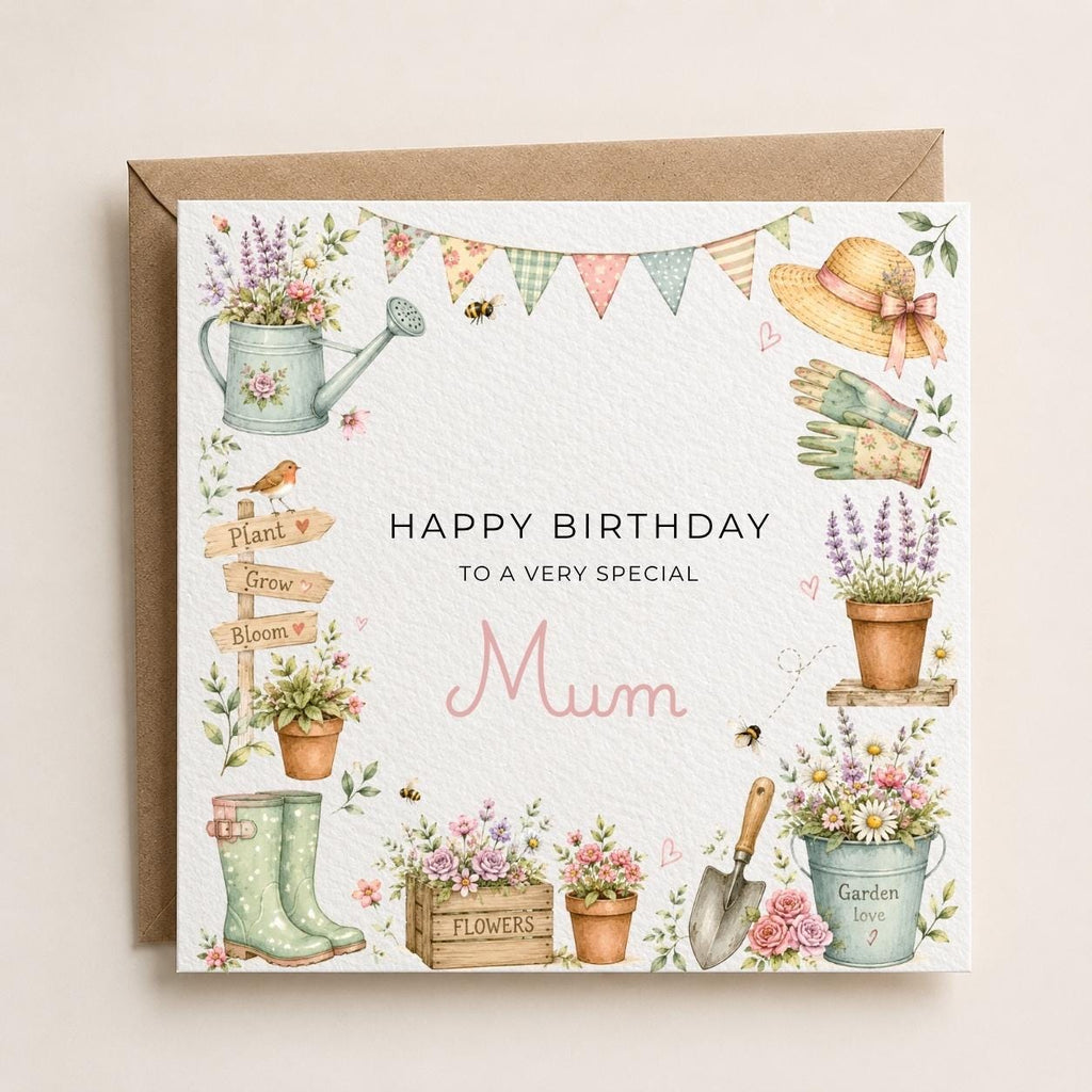 Personalised Gardening Theme Birthday Card for Wife, Mum, Grandma, Daughter, Auntie, Sister etc