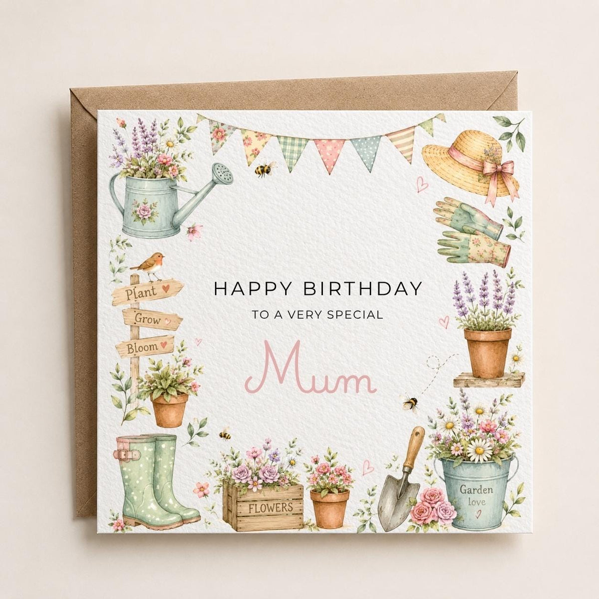 Personalised Gardening Theme Birthday Card for Wife, Mum, Grandma, Daughter, Auntie, Sister etc