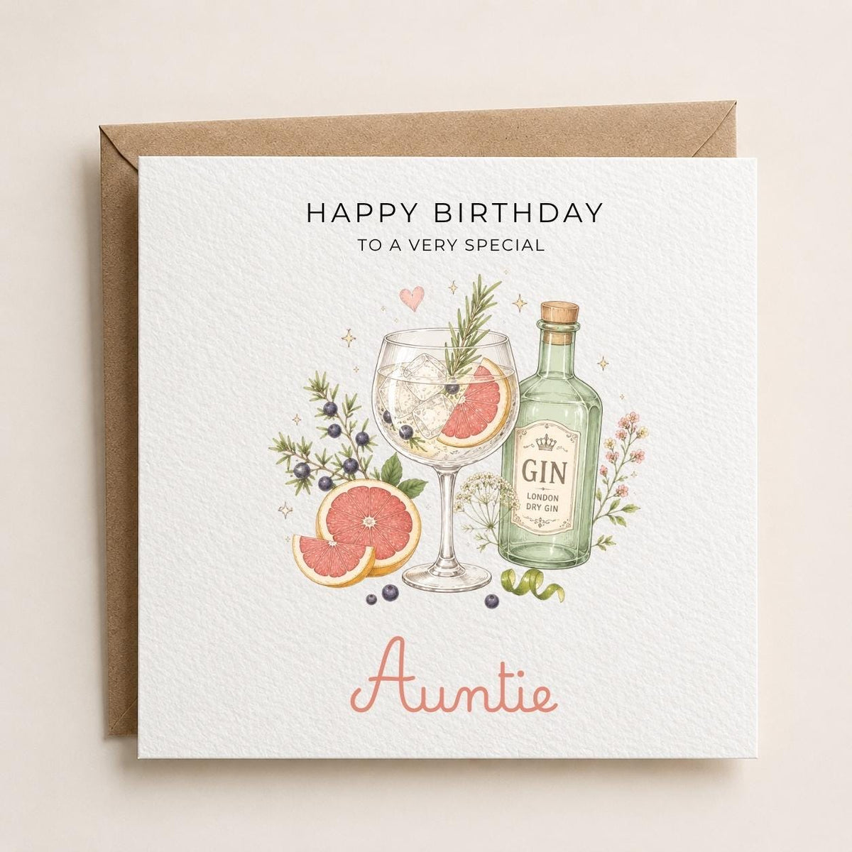Personalised Gin Theme Birthday Card for Wife, Mum, Grandma, Daughter, Auntie, Sister etc