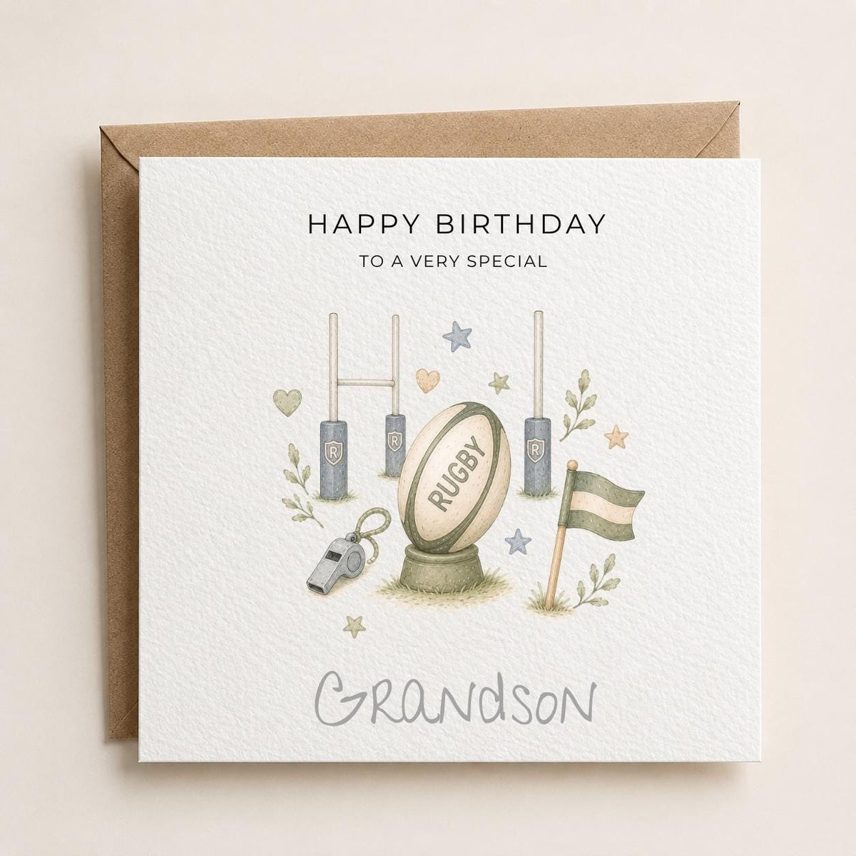 Personalised Rugby Theme Birthday Card for Son, Grandson, Brother etc