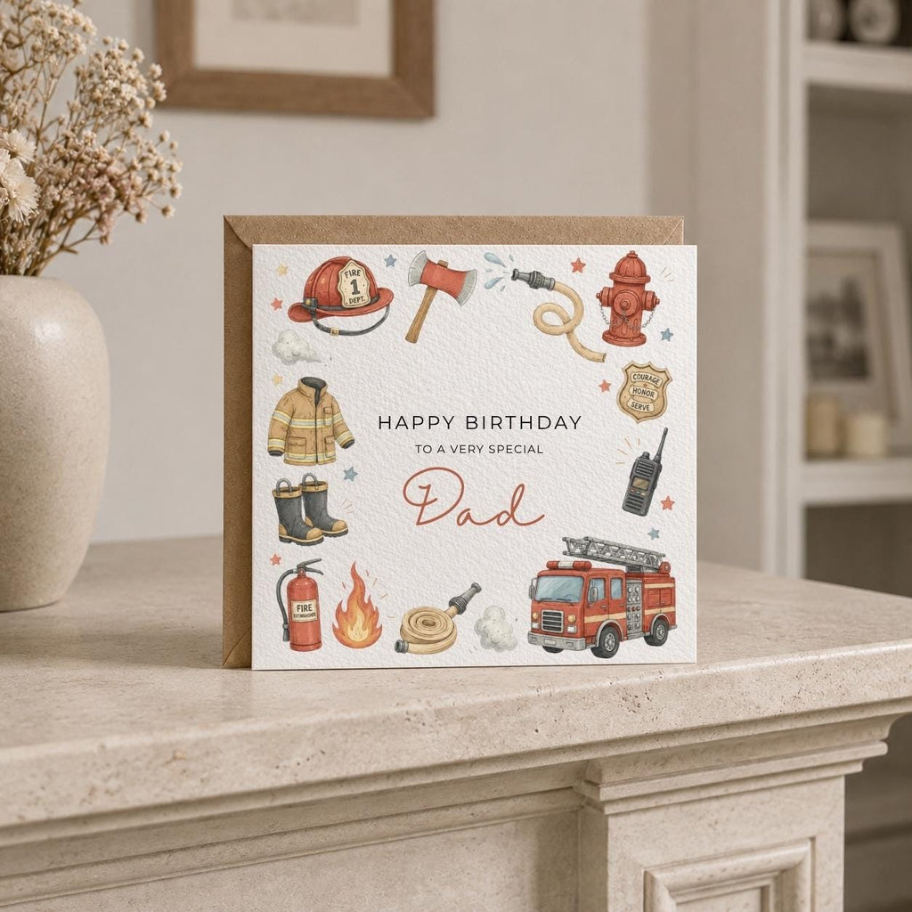 Personalised Fireman Theme Birthday Card for Husband, Dad, Grandad, Son,  Uncle, Brother etc