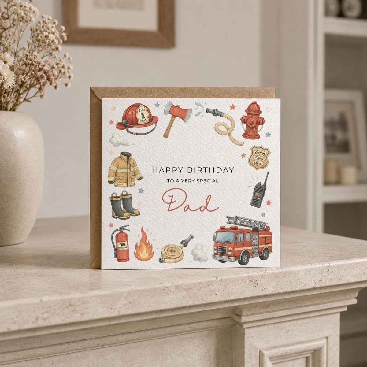 Personalised Fireman Theme Birthday Card for Husband, Dad, Grandad, Son,  Uncle, Brother etc