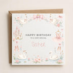 Personalised Swan Theme Birthday Card for Daughter, Granddaughter, Sister etc