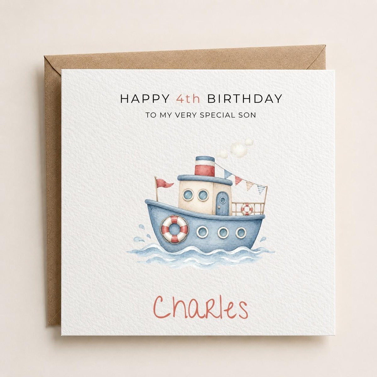 Personalised Boat Theme Birthday Card for Son, Grandson, Brother etc