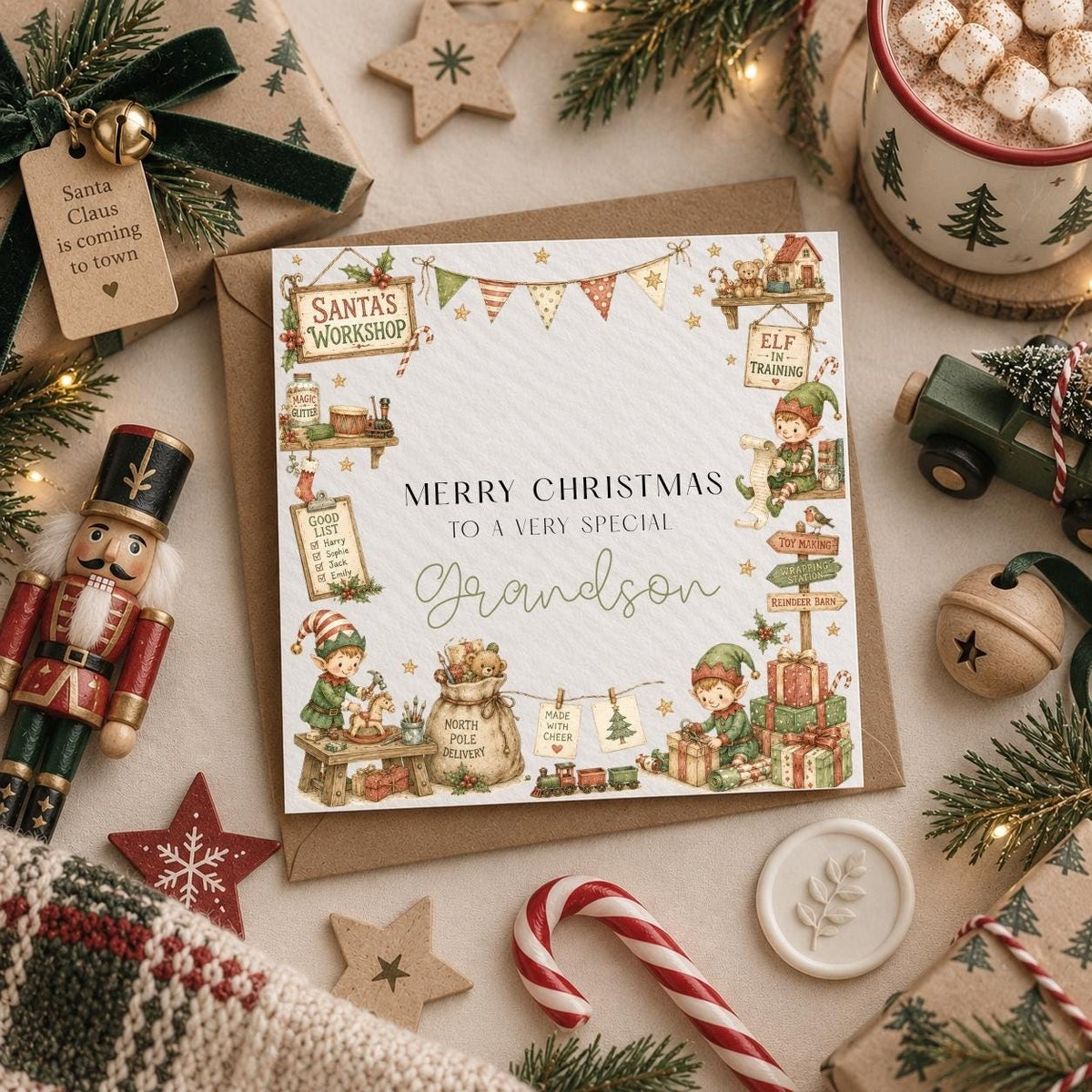 Personalised Kids Christmas Card | For Children | Completely Customisable | Festive Children's Greetings Card | Elves Theme