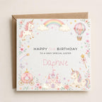 Personalised Unicorn Theme Birthday Card for Daughter, Granddaughter, Sister etc