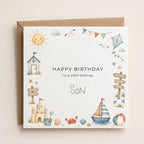 Personalised Seaside Theme Birthday Card for Son, Grandson, Brother etc