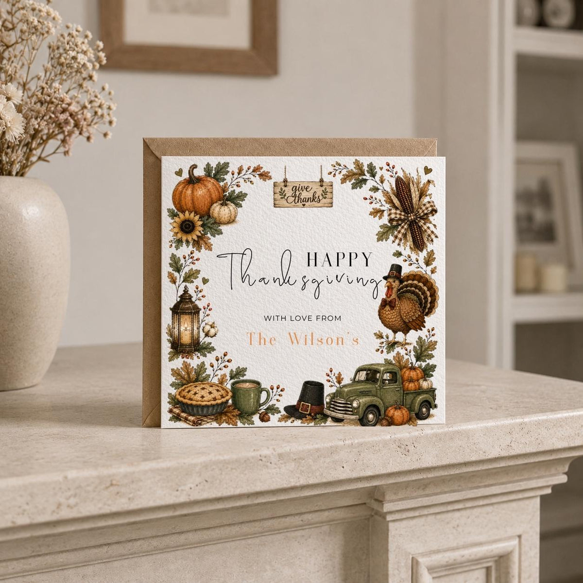 Personalised Thanksgiving Theme Greetings Card, Completely Customizable