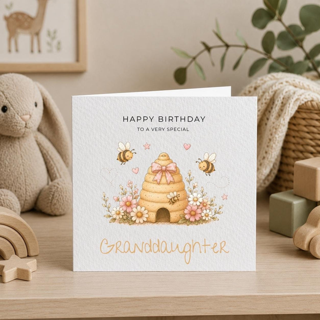 Personalised  Honey Bee Theme Birthday Card for Daughter, Granddaughter, Sister etc