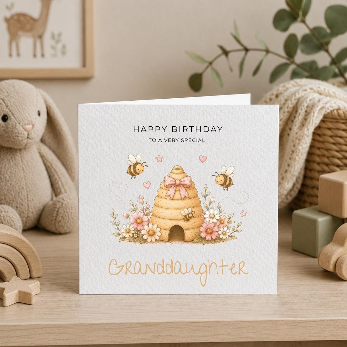 Personalised  Honey Bee Theme Birthday Card for Daughter, Granddaughter, Sister etc