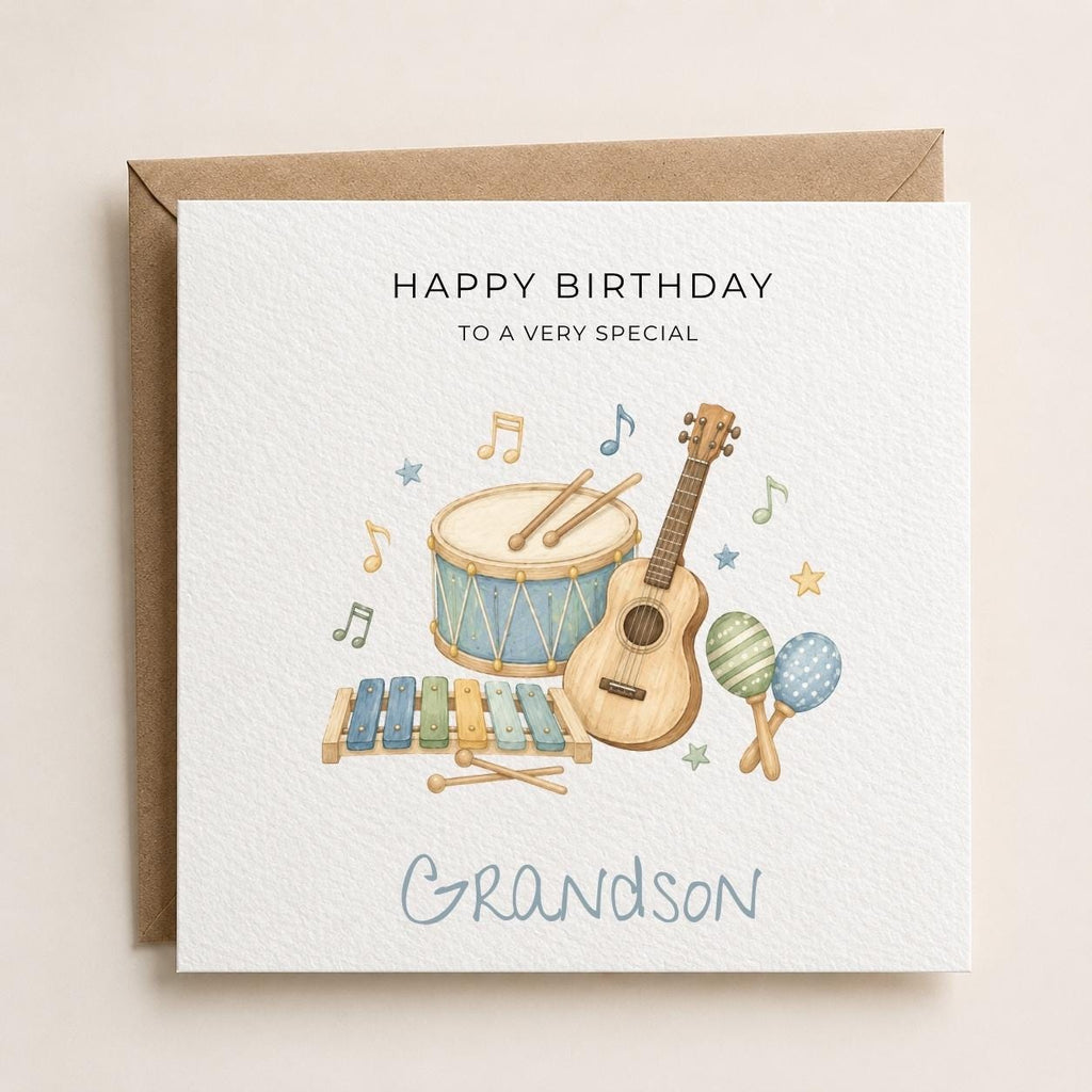 Personalised Music Theme Birthday Card for Son, Grandson, Brother etc