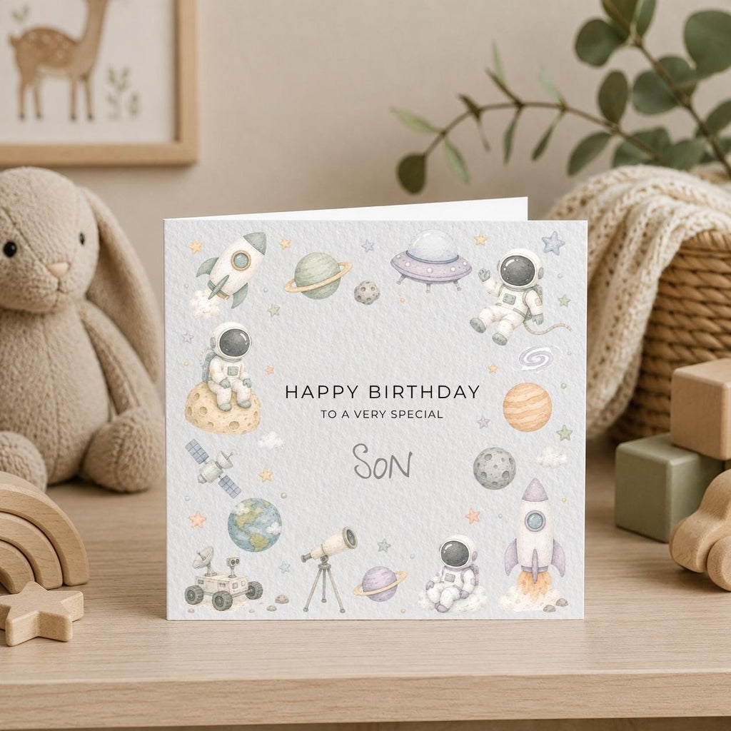 Personalised Space Theme Birthday Card for Son, Grandson, Brother etc