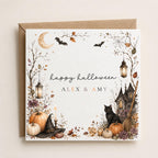 Personalised Halloween Couple Card, Spooky Birthday Greeting, Vintage Style Illustration