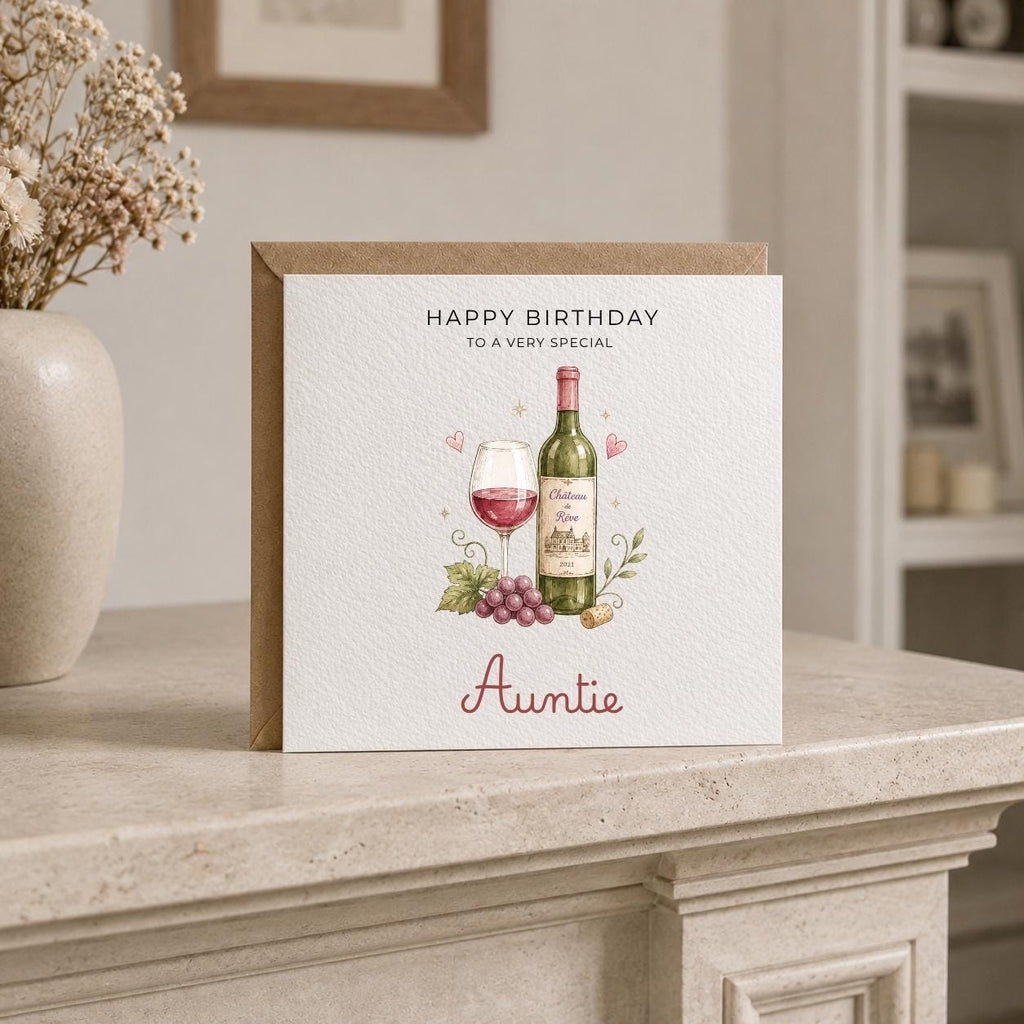 Personalised Wine Theme Birthday Card for Wife, Mum, Grandma, Daughter, Auntie, Sister etc