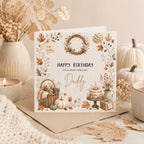 Personalised Autumn Theme Birthday Card for Mum, Dad, Daughter, Sister, Friend etc