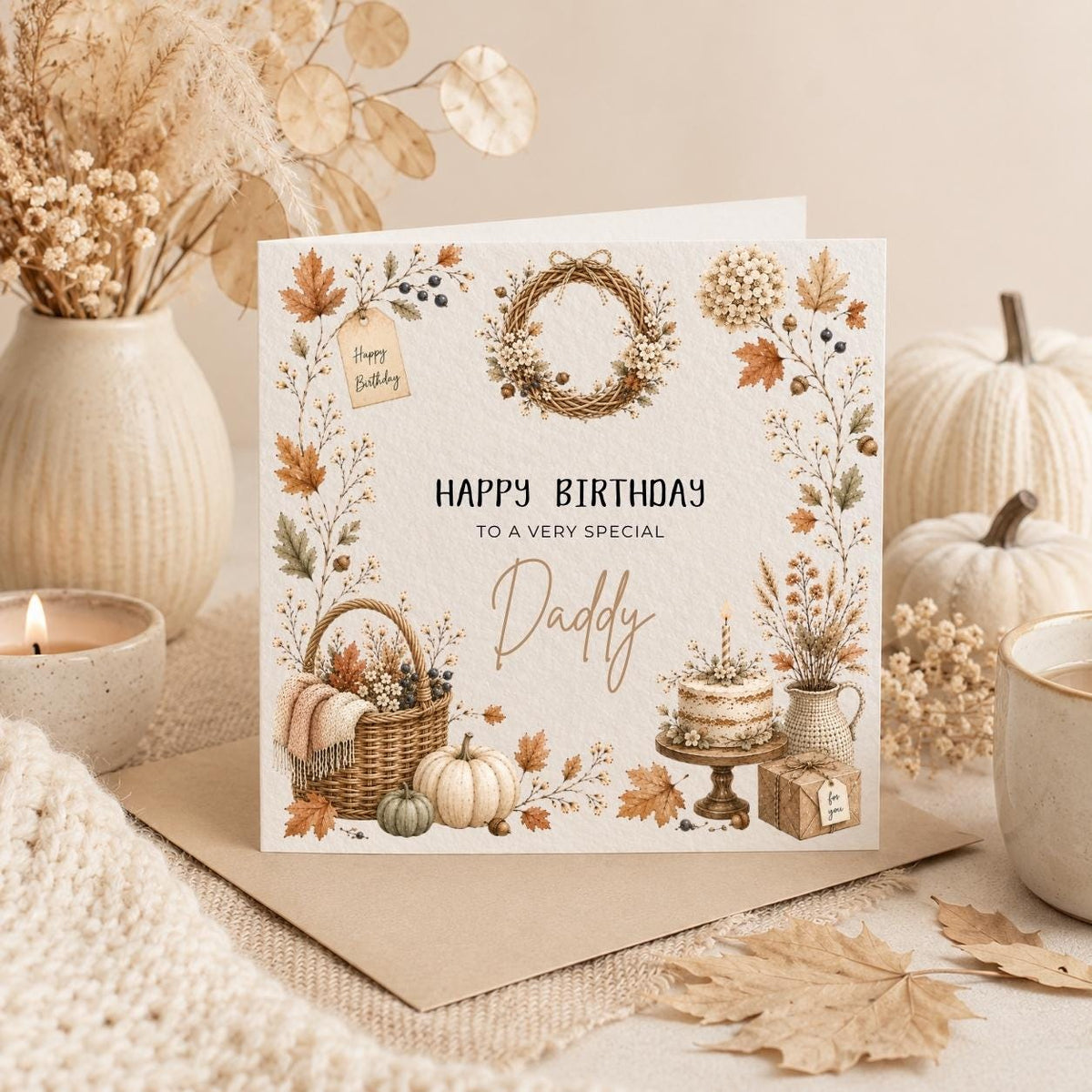 Personalised Autumn Theme Birthday Card for Mum, Dad, Daughter, Sister, Friend etc
