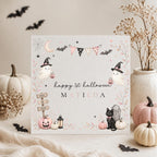 Personalised Halloween Card, Ghost, Black Cat, Pumpkin, Girl's First Halloween Birthday