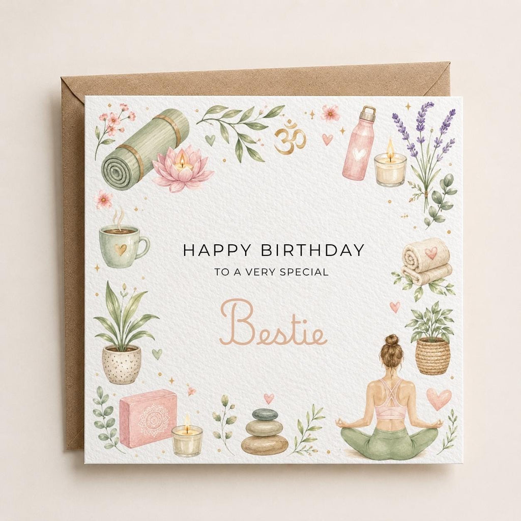 Personalised Yoga Theme Birthday Card for Wife, Mum, Grandma, Daughter, Auntie, Sister etc