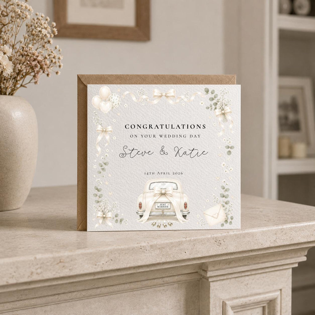 Personalised Wedding Card | Vintage Car, Custom Surname, Date, Newly Weds Gift