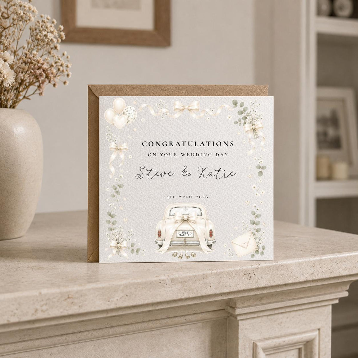 Personalised Wedding Card | Vintage Car, Custom Surname, Date, Newly Weds Gift