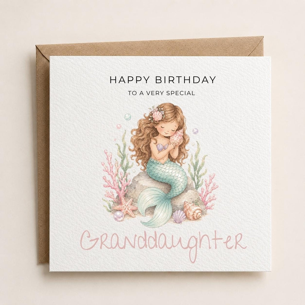 Personalised Mermaid Theme Birthday Card for Daughter, Granddaughter, Sister etc