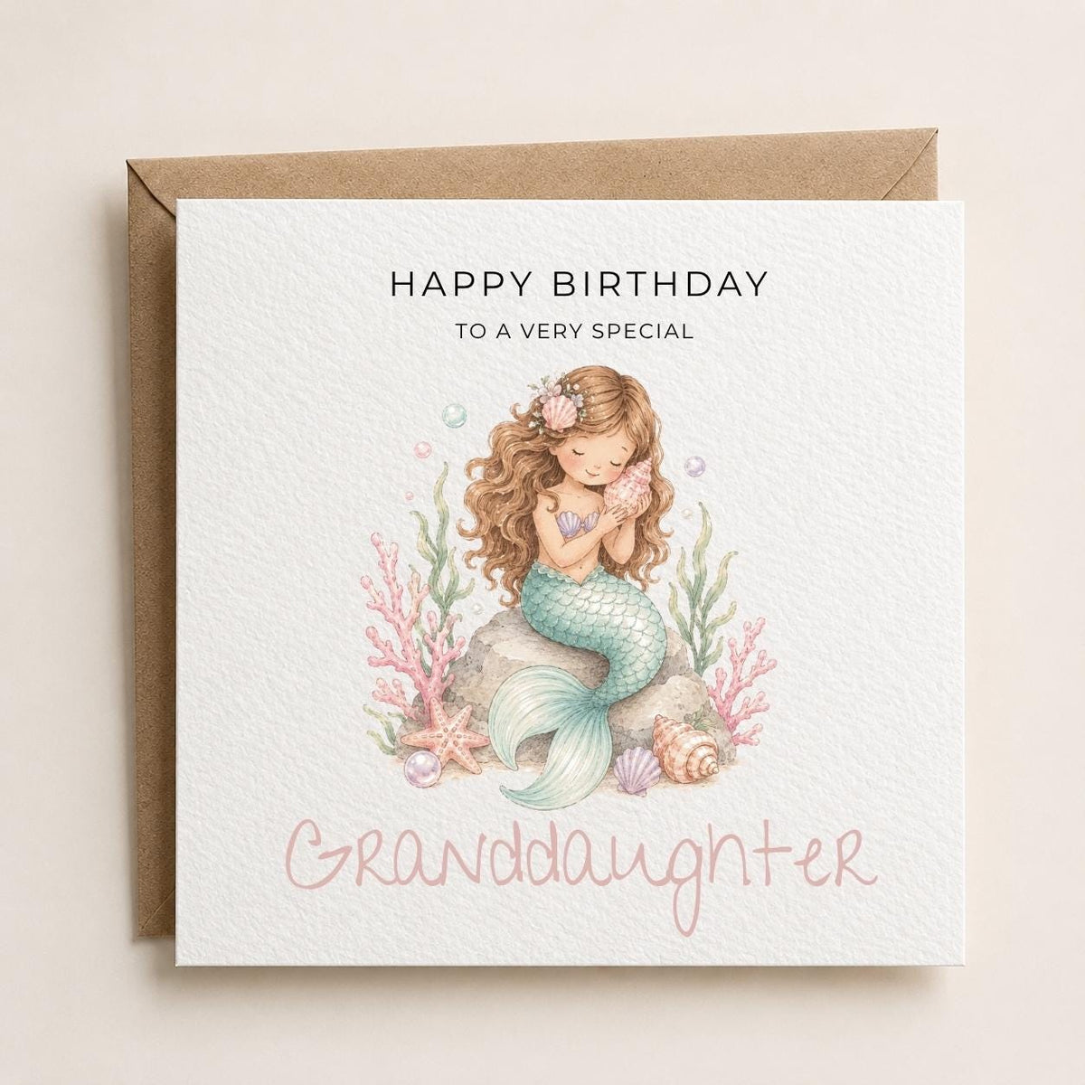 Personalised Mermaid Theme Birthday Card for Daughter, Granddaughter, Sister etc