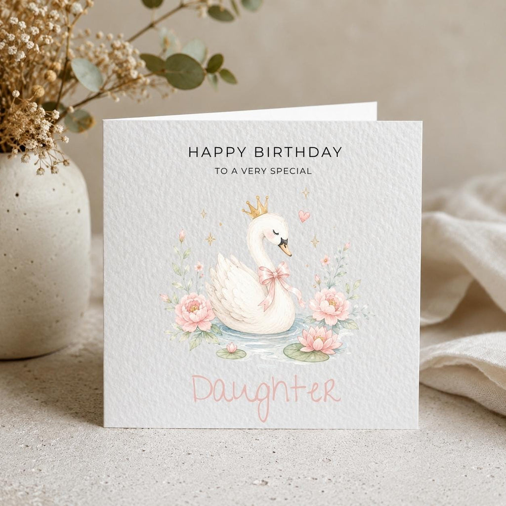 Personalised Swan Theme Birthday Card for Daughter, Granddaughter, Sister etc