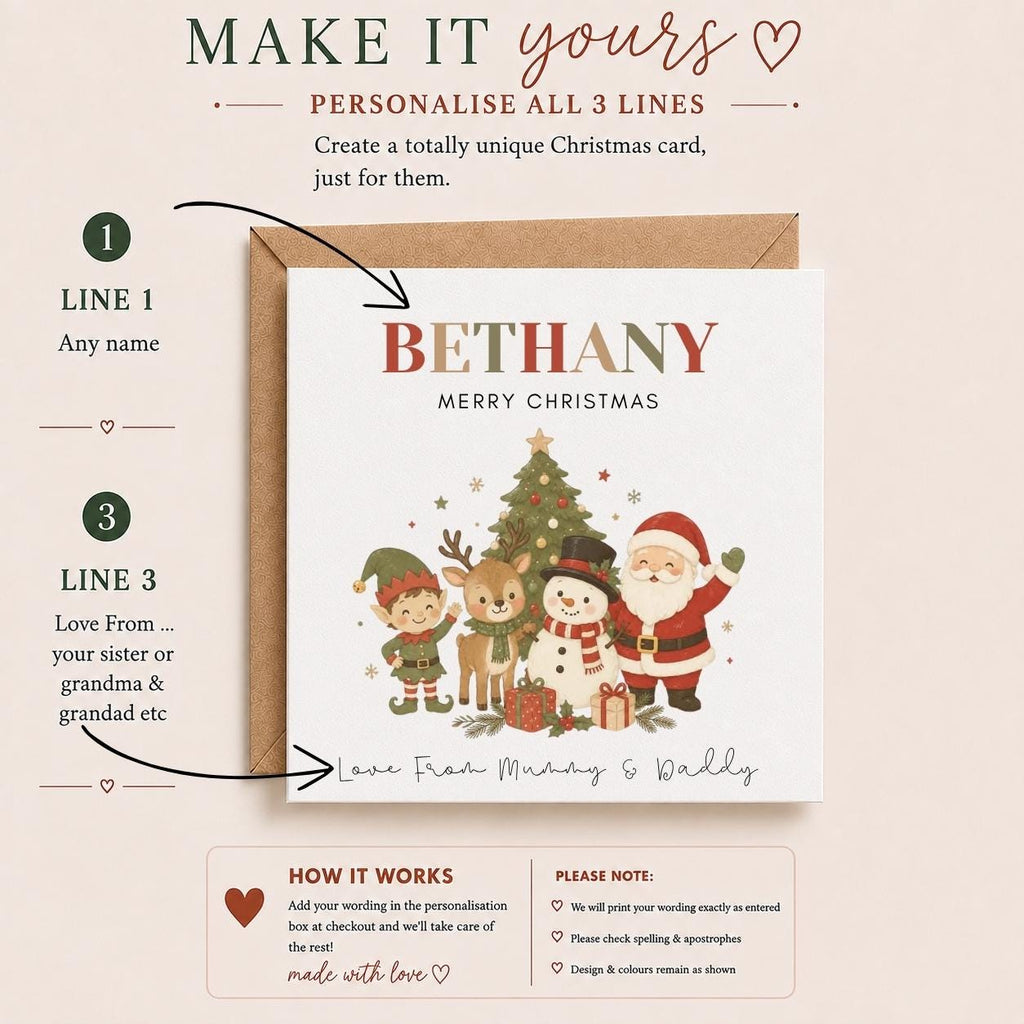 Personalised Christmas Card | For Children | Completely Customisable | Festive Children Greetings Card